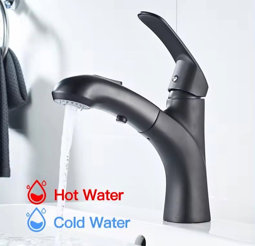 Bathroom Basin Pull Out Faucets Stainless Steel Hot Cold Water Mixer Tap 2 Mode Single Handle