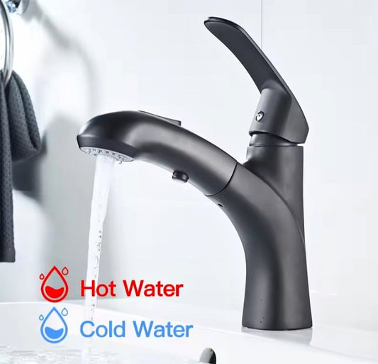 Bathroom Basin Pull Out Faucets Stainless Steel Hot Cold Water Mixer Tap 2 Mode Single Handle