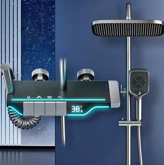 Shower System with Thermostatic LED Digital Display, 4 ways shower combo
