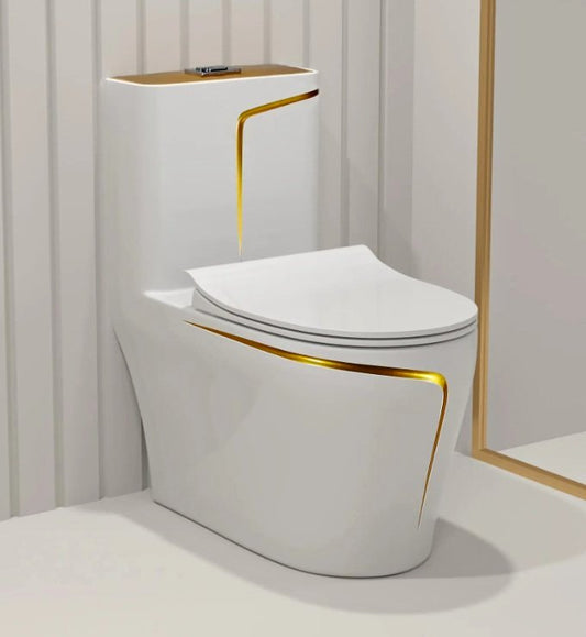 Luxury Floor Mounted Toilet With Golden Stripe