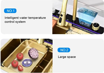 Kitchen Sink Single Bowl, with Pull-Out Faucet, Pressurized Cup Washer, 5 Modes, Dual Control