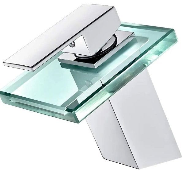 Glass Waterfall Single Lever Basin Mixer for HOT and Cold Water