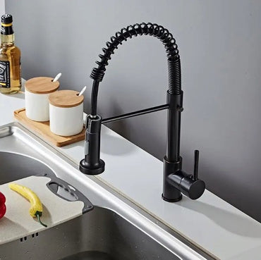 Black Kitchen Faucet Pull Down Single Handle Mixer Tap With 360 Rotation