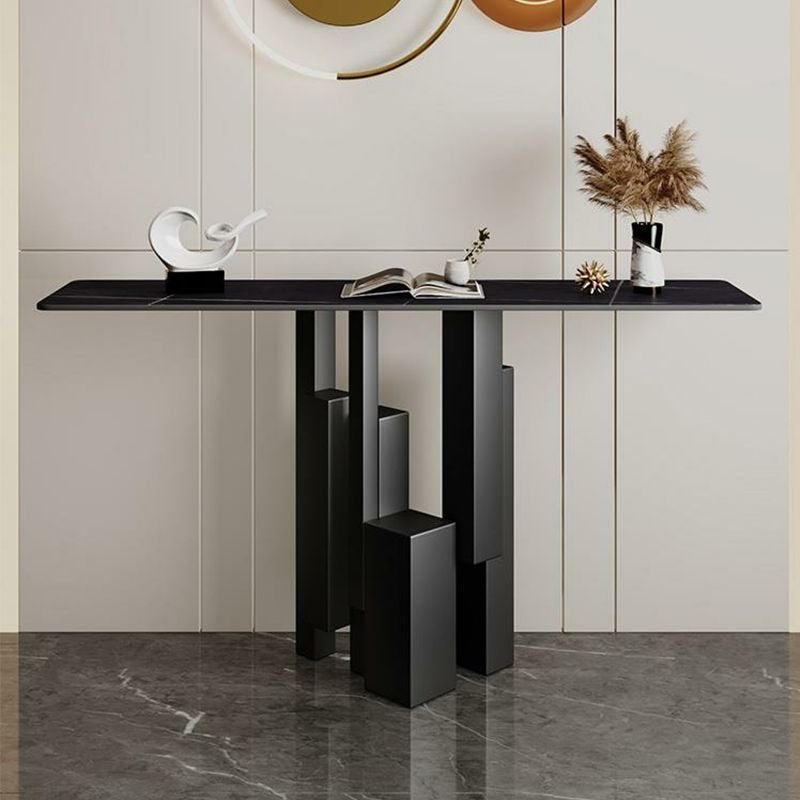 Elegant Modern Narrow Iron Console Table with Scratch Resistant Stone Top