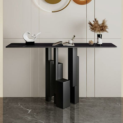 Elegant Modern Narrow Iron Console Table with Scratch Resistant Stone Top