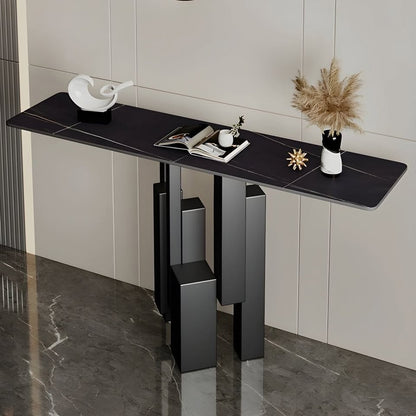 Elegant Modern Narrow Iron Console Table with Scratch Resistant Stone Top
