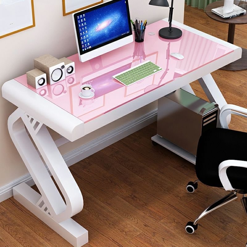 Tempered Glass Computer Desk - Modern Z-Shaped Metal Frame Computer Table