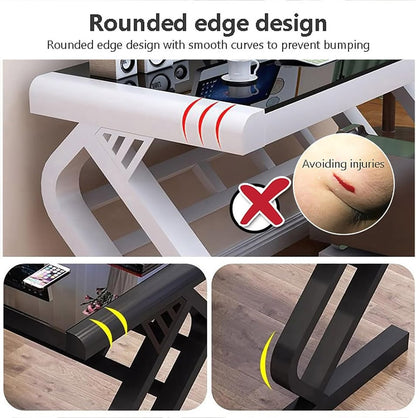 Tempered Glass Computer Desk - Modern Z-Shaped Metal Frame Computer Table