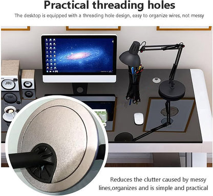 Tempered Glass Computer Desk - Modern Z-Shaped Metal Frame Computer Table