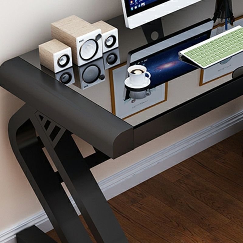 Tempered Glass Computer Desk - Modern Z-Shaped Metal Frame Computer Table