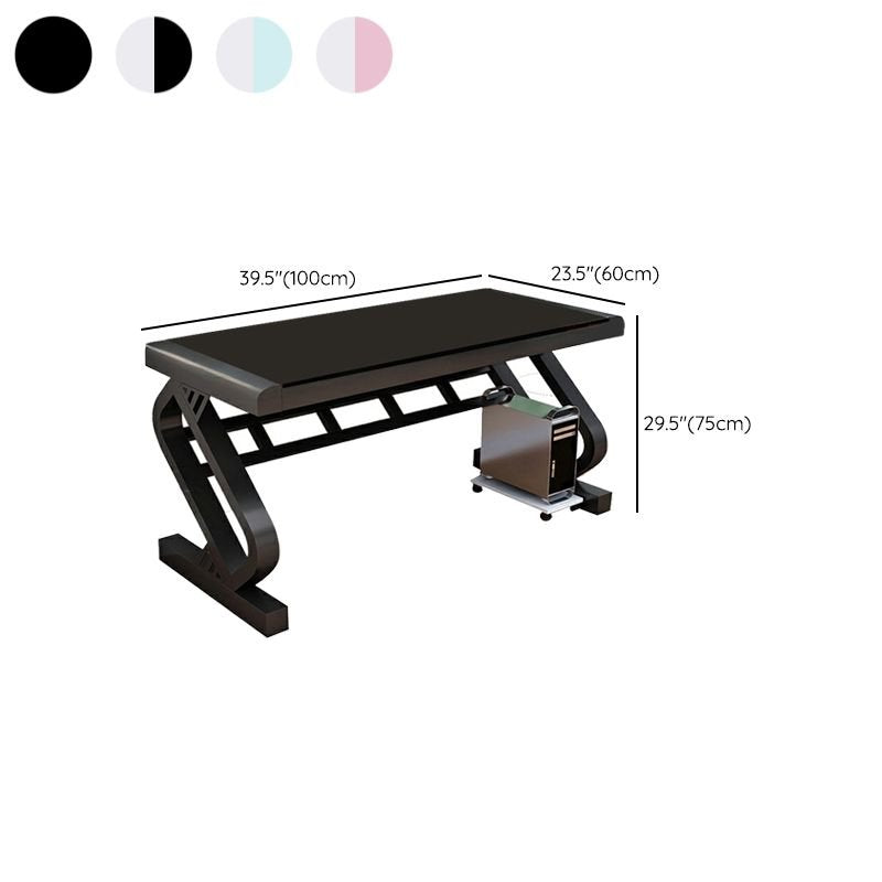 Tempered Glass Computer Desk - Modern Z-Shaped Metal Frame Computer Table