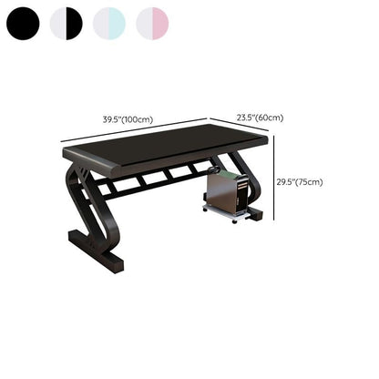 Tempered Glass Computer Desk - Modern Z-Shaped Metal Frame Computer Table