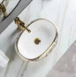 Luxury Oval Shape Ceramic Basin with White & Gold Design