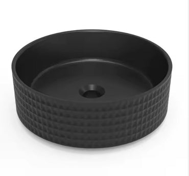 Black Embossed Ceramic Basin – Modern Textured Round Sink