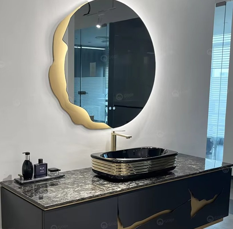 Black & Gold Glossy Finish Ceramic Table Top Designer Washbasin