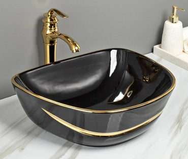 Gold-Trim Ceramic Luxury Countertop Basin