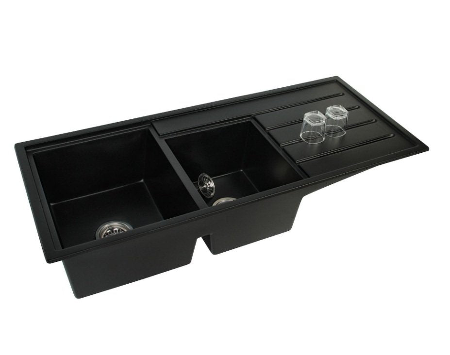 Granite Quartz Stone Kitchen Sink Double Bowl with Double Drain With Watermark