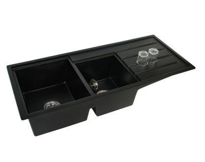 Granite Quartz Stone Kitchen Sink Double Bowl with Double Drain With Watermark