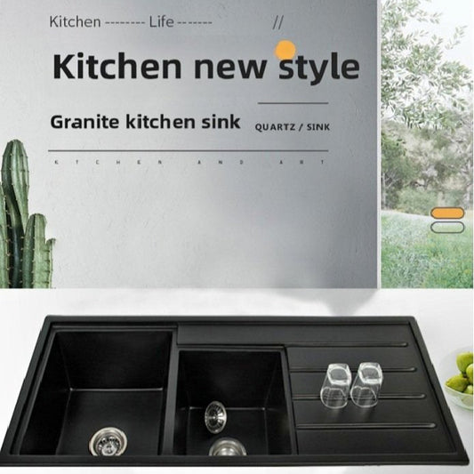 Granite Quartz Stone Kitchen Sink Double Bowl with Double Drain With Watermark