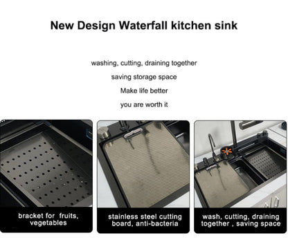 Integrated Waterfall Kitchen Sink Digitial Display Stainless Steel Water Filter & Cup Washer