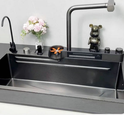 Integrated Waterfall Kitchen Sink Digitial Display Stainless Steel Water Filter & Cup Washer
