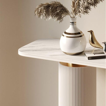 Mid-Century Modern Console Table with Marble Top – Rectangular Metal Frame for Entryway or Living Room