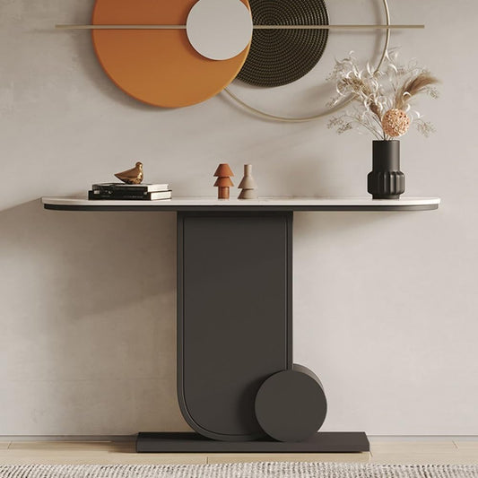 Modern Console Table with Faux Marble Top and Metal Base – Entryway, Sofa Side, or TV Table for Living Room