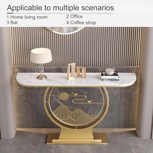 Modern Console Table with Faux Marble Top and Circle Metal Legs – Entryway or Hallway Accent Table
