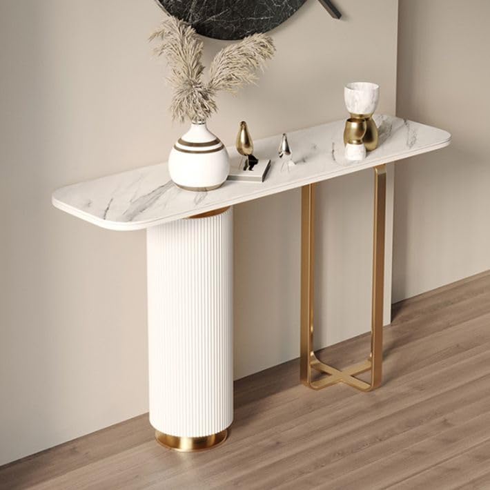 Mid-Century Modern Console Table with Marble Top – Rectangular Metal Frame for Entryway or Living Room