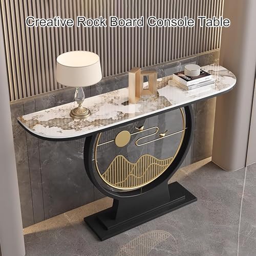 Modern Console Table with Faux Marble Top and Circle Metal Legs – Entryway or Hallway Accent Table