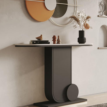 Modern Console Table with Faux Marble Top and Metal Base – Entryway, Sofa Side, or TV Table for Living Room