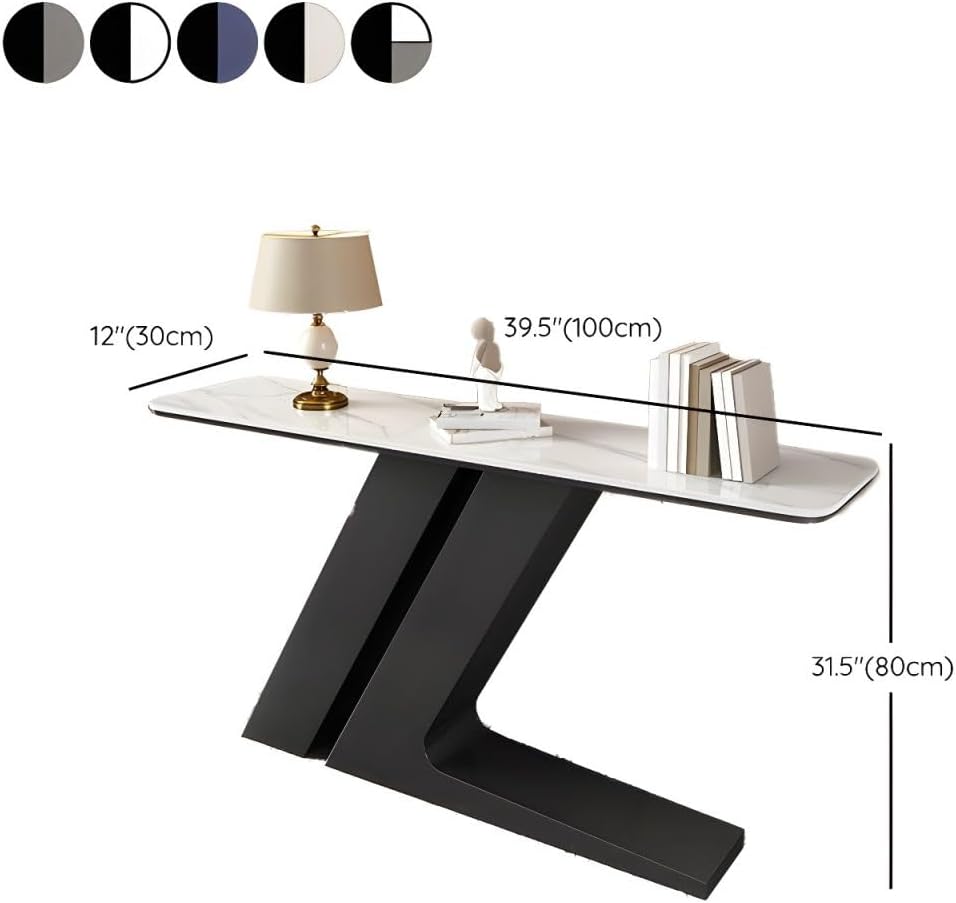 Modern Console Table with Stone Top and Gold Metal Base – Scratch-Resistant Entryway Table for Living Room or Hall