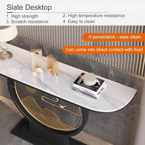 Modern Console Table with Faux Marble Top and Circle Metal Legs – Entryway or Hallway Accent Table