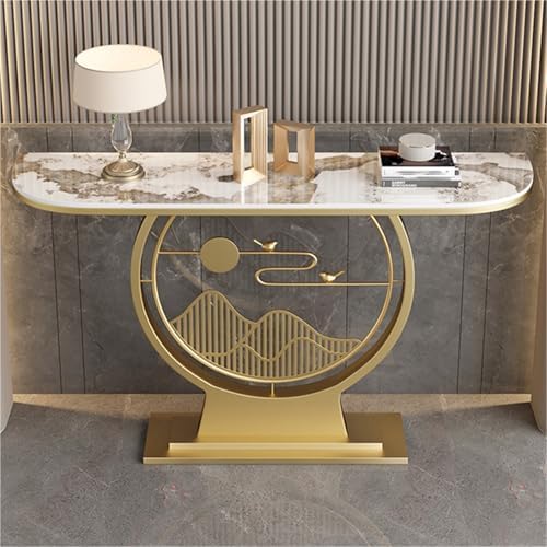 Modern Console Table with Faux Marble Top and Circle Metal Legs – Entryway or Hallway Accent Table