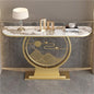 Modern Console Table with Faux Marble Top and Circle Metal Legs – Entryway or Hallway Accent Table