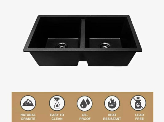 Double Bowl Granite Sink Black Watermark