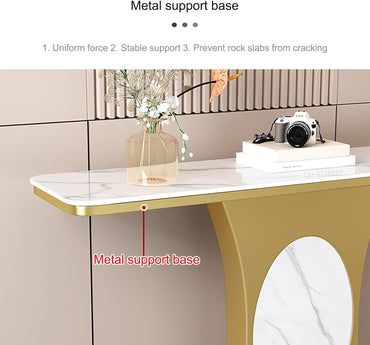 Modern Entryway Console Table Narrow Sofa Table with Gold Metal Frame Easy to Assemble 120×30cm