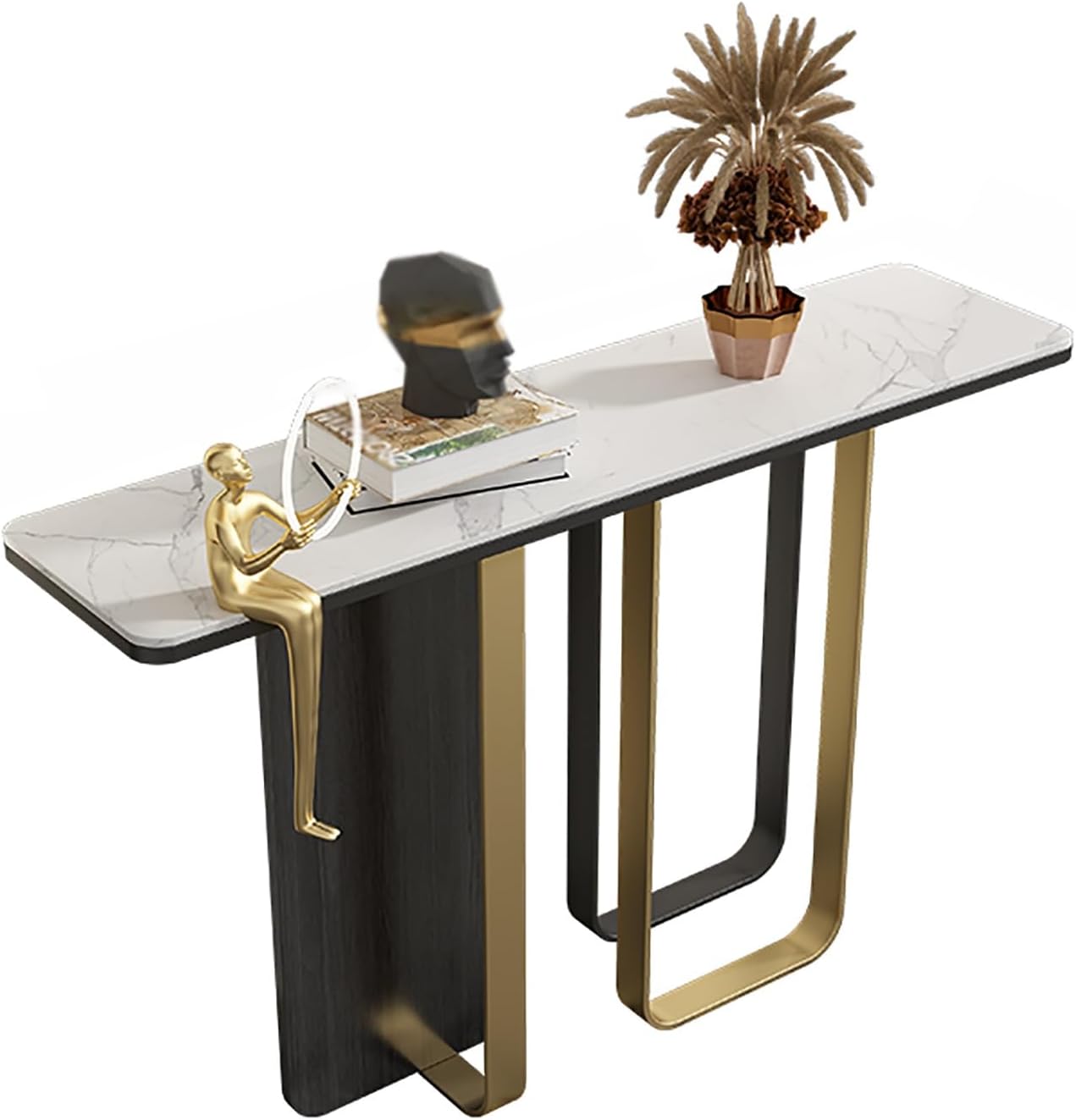 Narrow Metal Frame Console Table with Durable Stone Top – Perfect for Hallway, Living Room, or Bedroom
