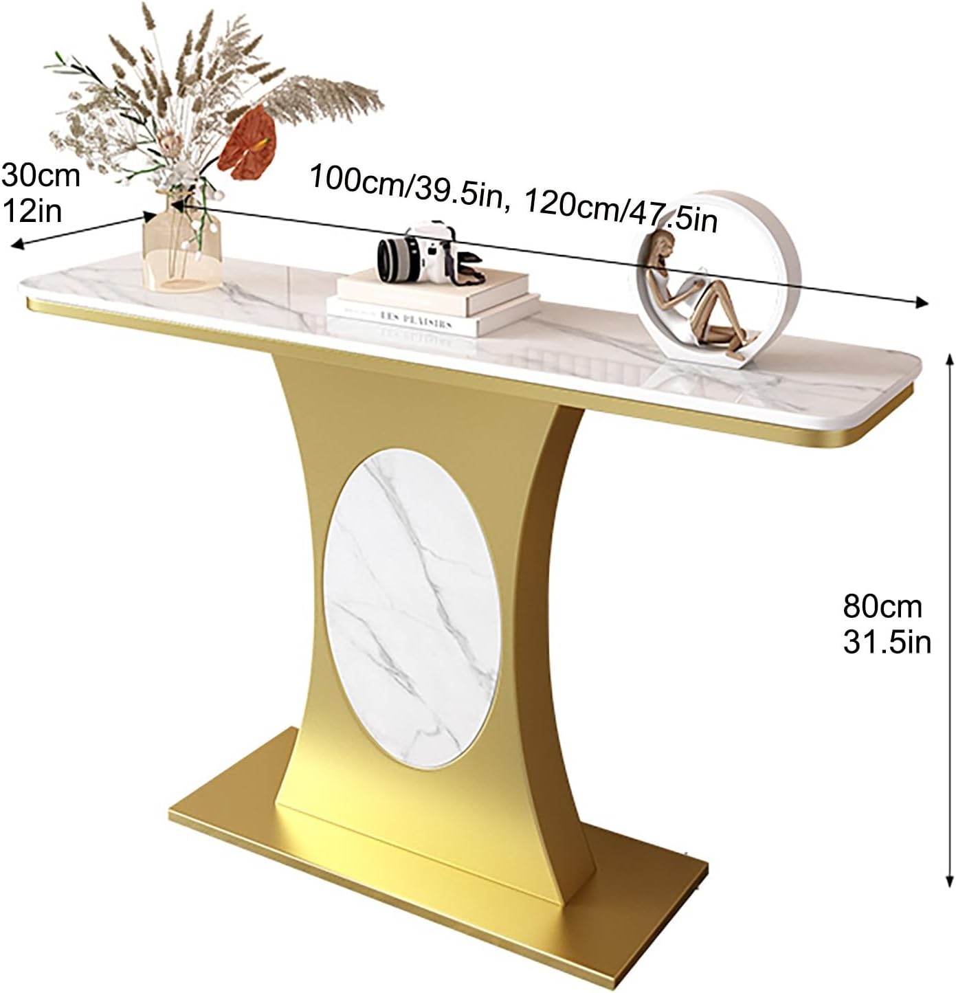 Modern Entryway Console Table Narrow Sofa Table with Gold Metal Frame Easy to Assemble 120×30cm