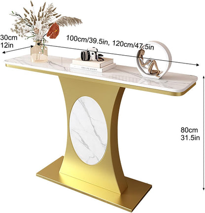 Modern Entryway Console Table Narrow Sofa Table with Gold Metal Frame Easy to Assemble 120×30cm