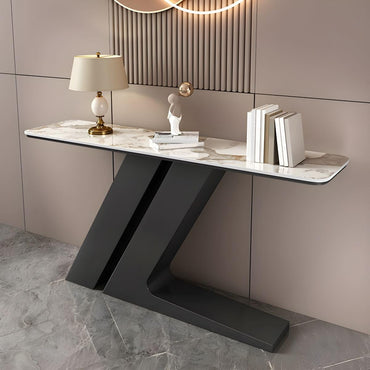 Modern Console Table with Stone Top and Gold Metal Base – Scratch-Resistant Entryway Table for Living Room or Hall