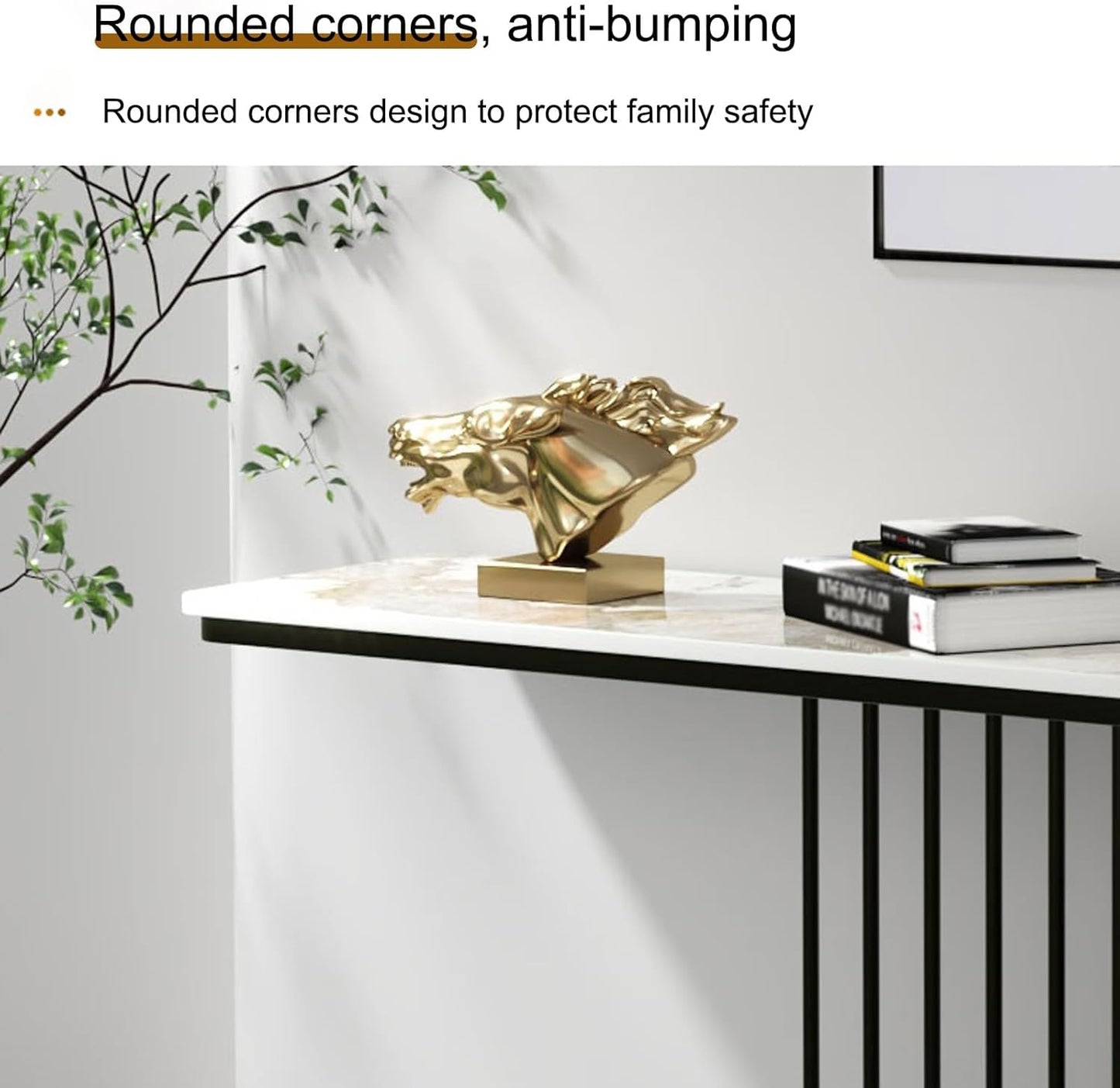 Modern Gray Console Table with Geometric Metal Base – Entryway Accent Table for Foyer, Hallway, or Living Room