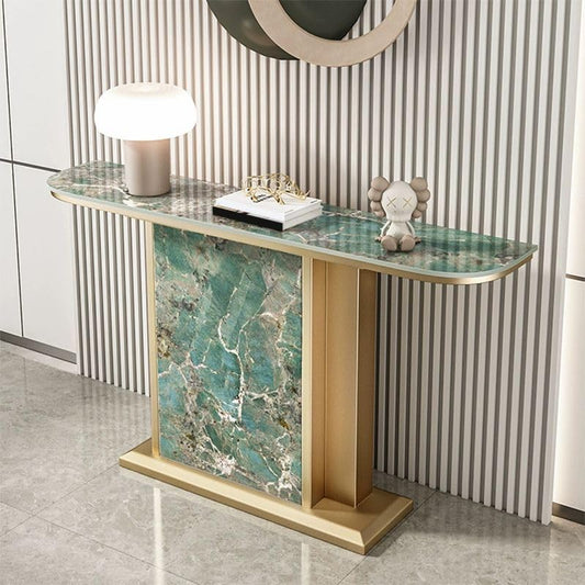 Vandana Interiors Chic Rectangular Console Table with Stone Top and Metal Base – Elegant Accent for Entryway or Living Room