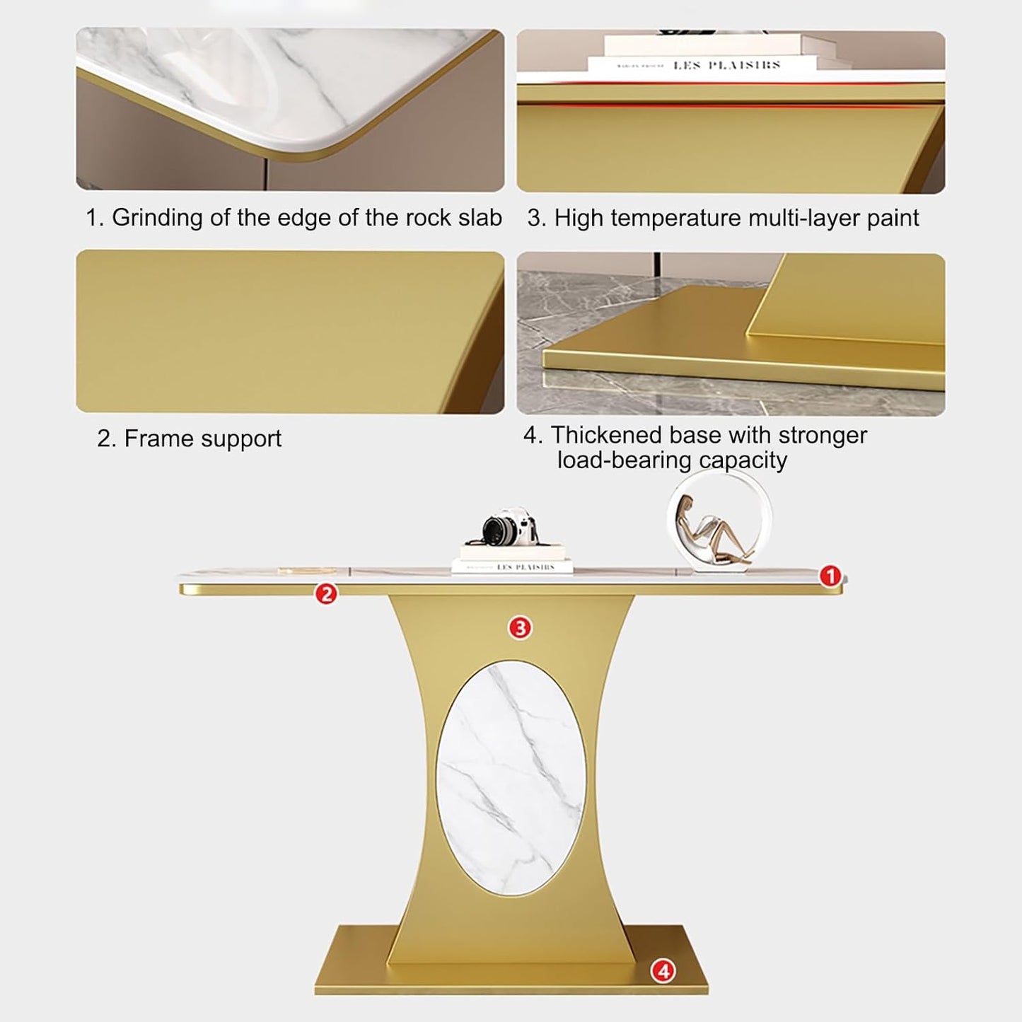 Modern Entryway Console Table Narrow Sofa Table with Gold Metal Frame Easy to Assemble 120×30cm