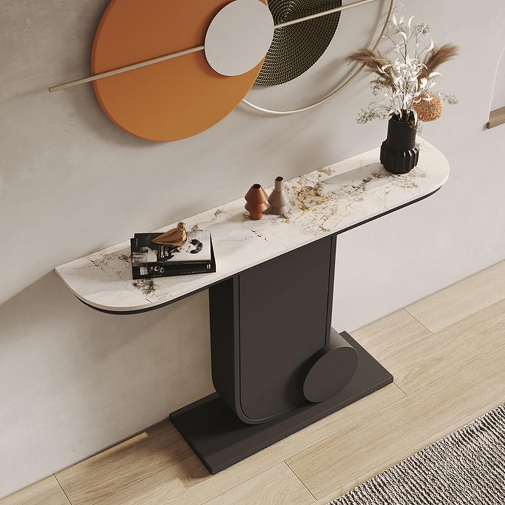 Modern Console Table with Faux Marble Top and Metal Base – Entryway, Sofa Side, or TV Table for Living Room