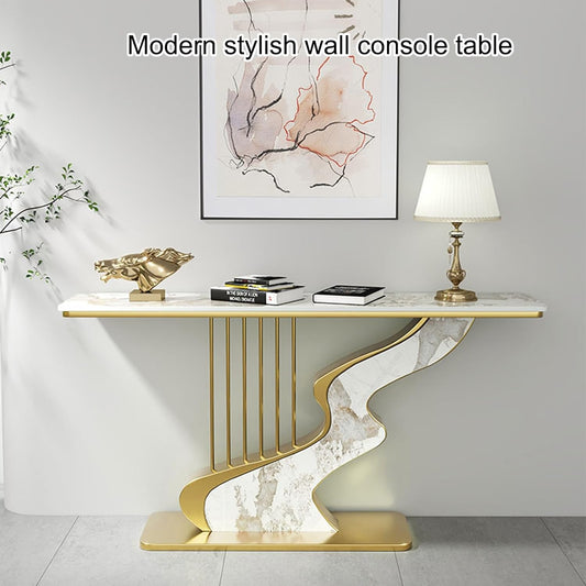 Modern Gray Console Table with Geometric Metal Base – Entryway Accent Table for Foyer, Hallway, or Living Room