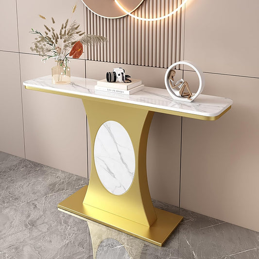 Modern Entryway Console Table Narrow Sofa Table with Gold Metal Frame Easy to Assemble 120×30cm