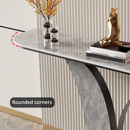 Stylish Narrow Iron Console Table with Durable Scratch-Resistant Stone Top