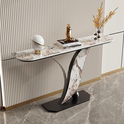 Stylish Narrow Iron Console Table with Durable Scratch-Resistant Stone Top