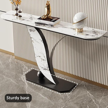 Stylish Narrow Iron Console Table with Durable Scratch-Resistant Stone Top
